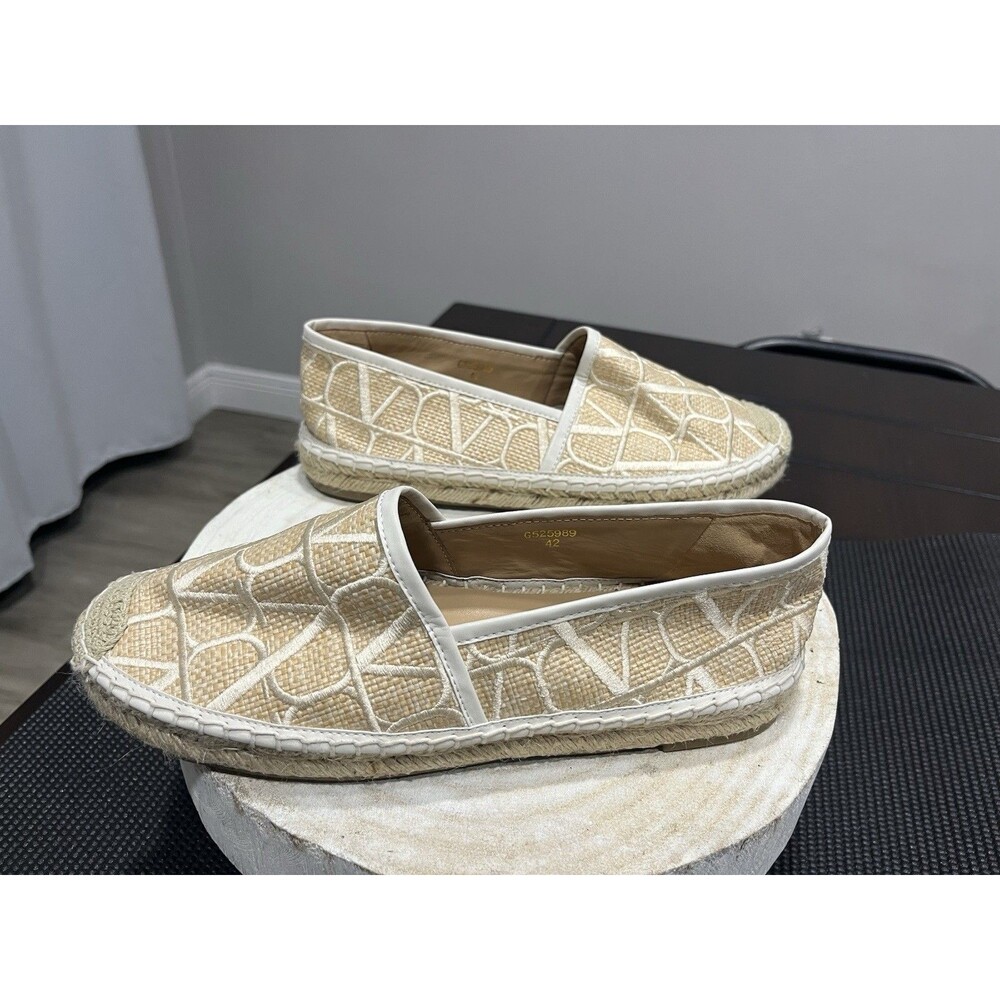 Womens Toile Monogram Raffia Espadrilles Woven Slip On Flats Size 42 US 12 New